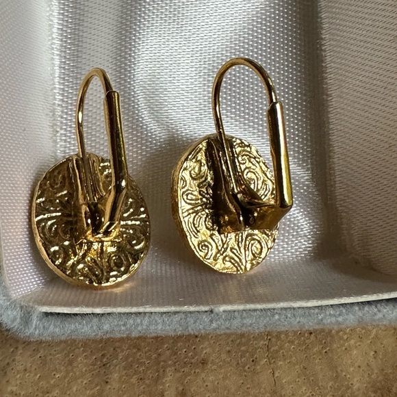 1928 Brand Moonstone Gold Tone Oval Drop Earrings Leverback Vintage 80’s USA - Picture 4 of 10